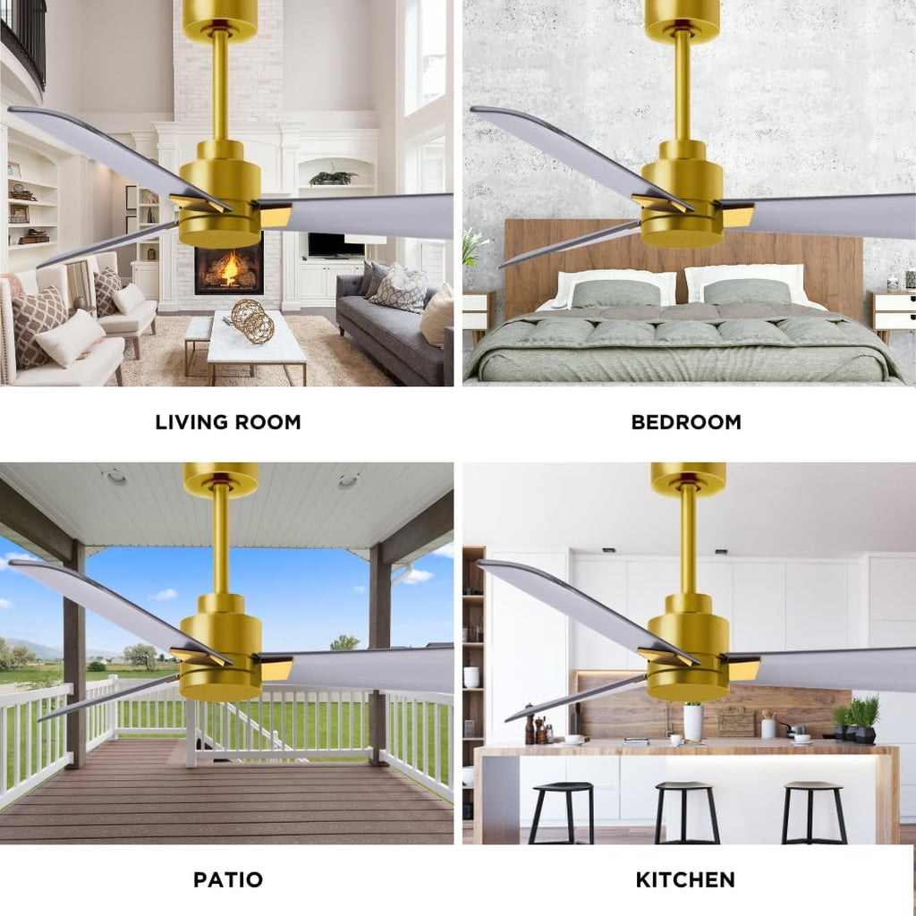 Matthews AK-BRBR-BN-42 Alessandra Wet Rated 42' Outdoor Ceiling Fan without Light, Remote Included, Silent DC Motor, Brushed Brass with Brushed Nickel