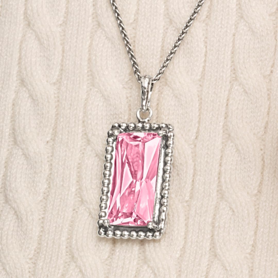 JEAN RACHEL JEWELRY 925 Sterling Silver Necklace for Women - Baguette with Cubic Zirconia Vintage Design - Hypoallergenic, Lead & Nickel Free - Artisan Handcrafted Statement Necklace
