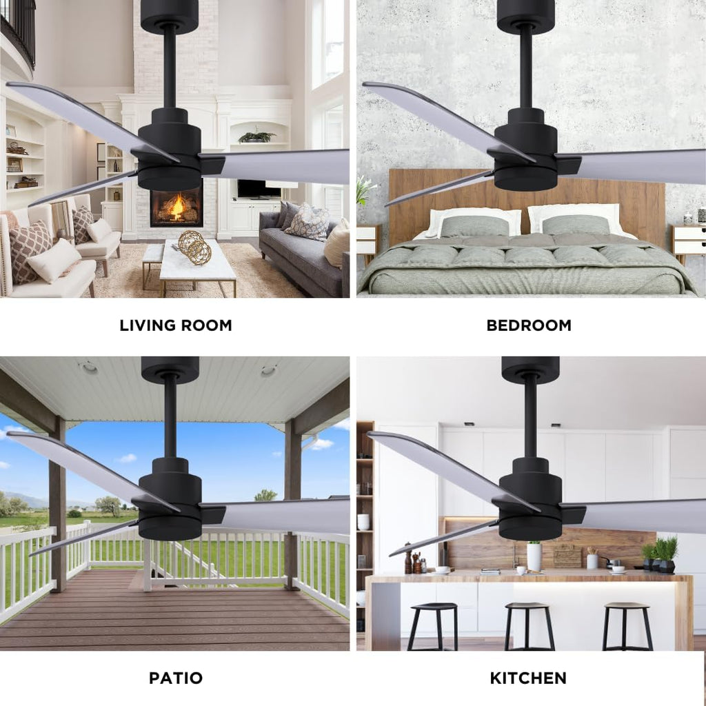 Matthews AK-BK-BN-42 Alessandra Wet Rated 42' Outdoor Ceiling Fan without Light, Remote Included, Silent DC Motor, Matte Black with Brushed Nickel