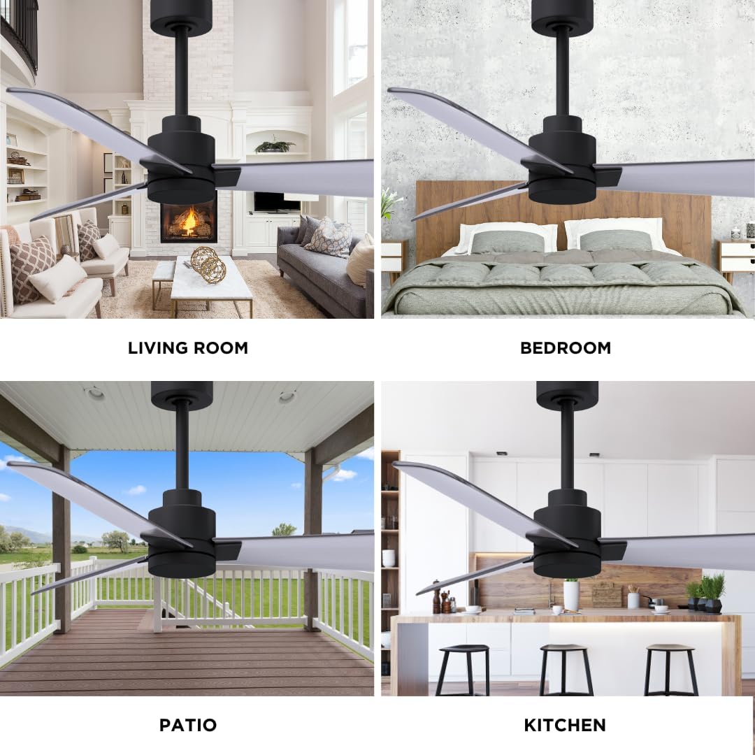 Matthews AK-BK-BN-42 Alessandra Wet Rated 42' Outdoor Ceiling Fan without Light, Remote Included, Silent DC Motor, Matte Black with Brushed Nickel