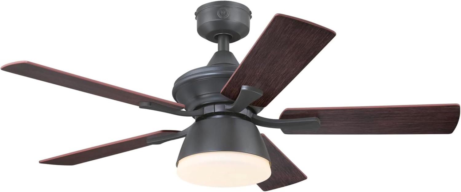 Westinghouse Lighting Nevada Traditional Indoor/Outdoor Ceiling Fan, LED Light Fixture with Opal Frosted Glass, Remote Control, 42 Inch, Iron Finish