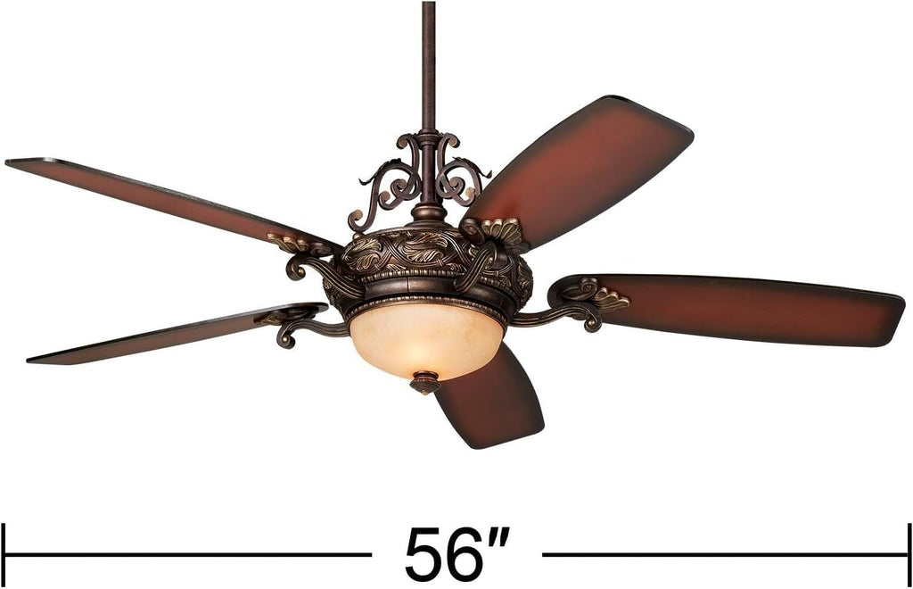 Casa Vieja 56' Casa Esperanza Vintage Antique Indoor Ceiling Fan 5 Blade LED Light Remote Control Bronze Gold Motor Brown Teak Finish Blades Bedroom Living Room Kitchen Includes 12' Downrod