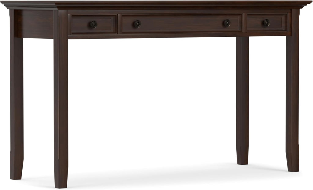 SIMPLIHOME Amherst Desk and Bookcase Bundle - 54 inch Wide Solid Wood Desk with Drawers and 30 inch Wide 5-Shelf Bookcase in Russet Brown, Transitional Home Office Furniture (Set of 2)