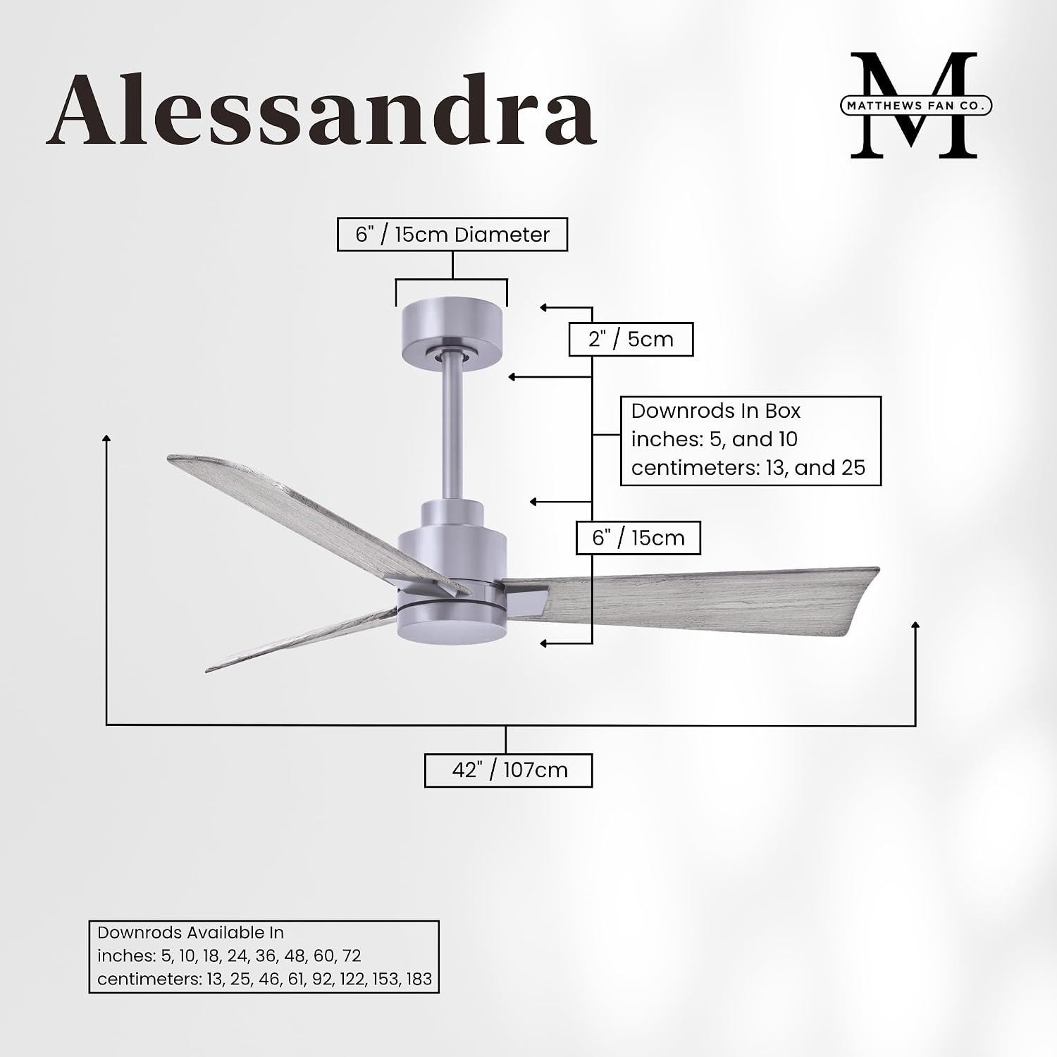 Matthews AK-BN-BW-42 Alessandra Wet Rated 42' Outdoor Ceiling Fan without Light, Remote Included, Silent DC Motor, Brushed Nickel with Barn Wood Tone