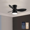 Small Ceiling Fans with Lights, 80cm/31in Flush Mount Ceiling Fan with Light and Remote, Modern Ceiling Fan for Bedroom/Kitchen/Dining Room/Patio(Black)