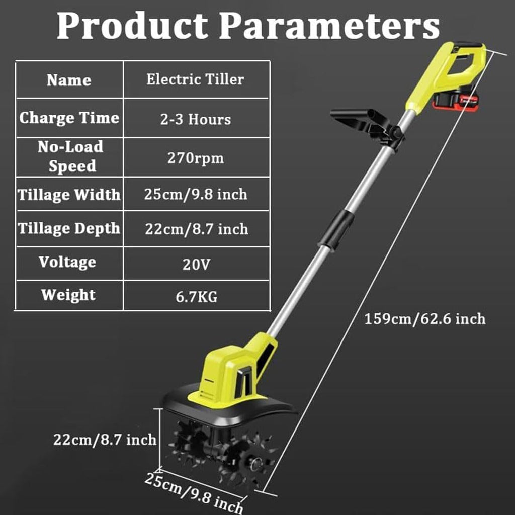 Cordless Tiller Cultivator, 270Rpm Electric Garden Tiller with 4 Steel Blades, 25Cm Cultivating Width, 22Cm Tilling Depth, 4000Mah Battery, for Lawn Gardening