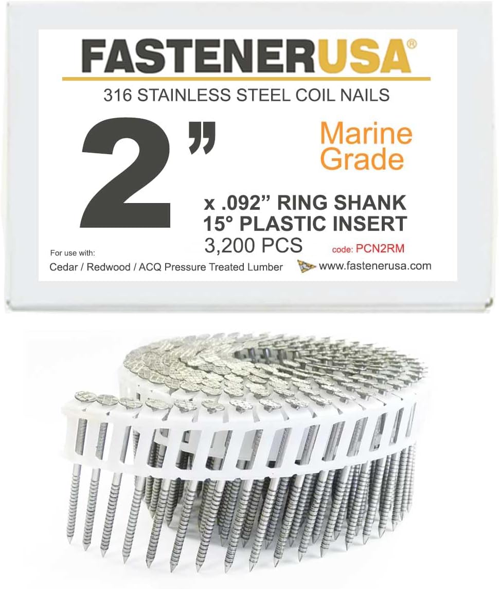 2' x .092 Ring 316SS Coil Nails 15-DEG Plastic 3,200ct | PCN2RM