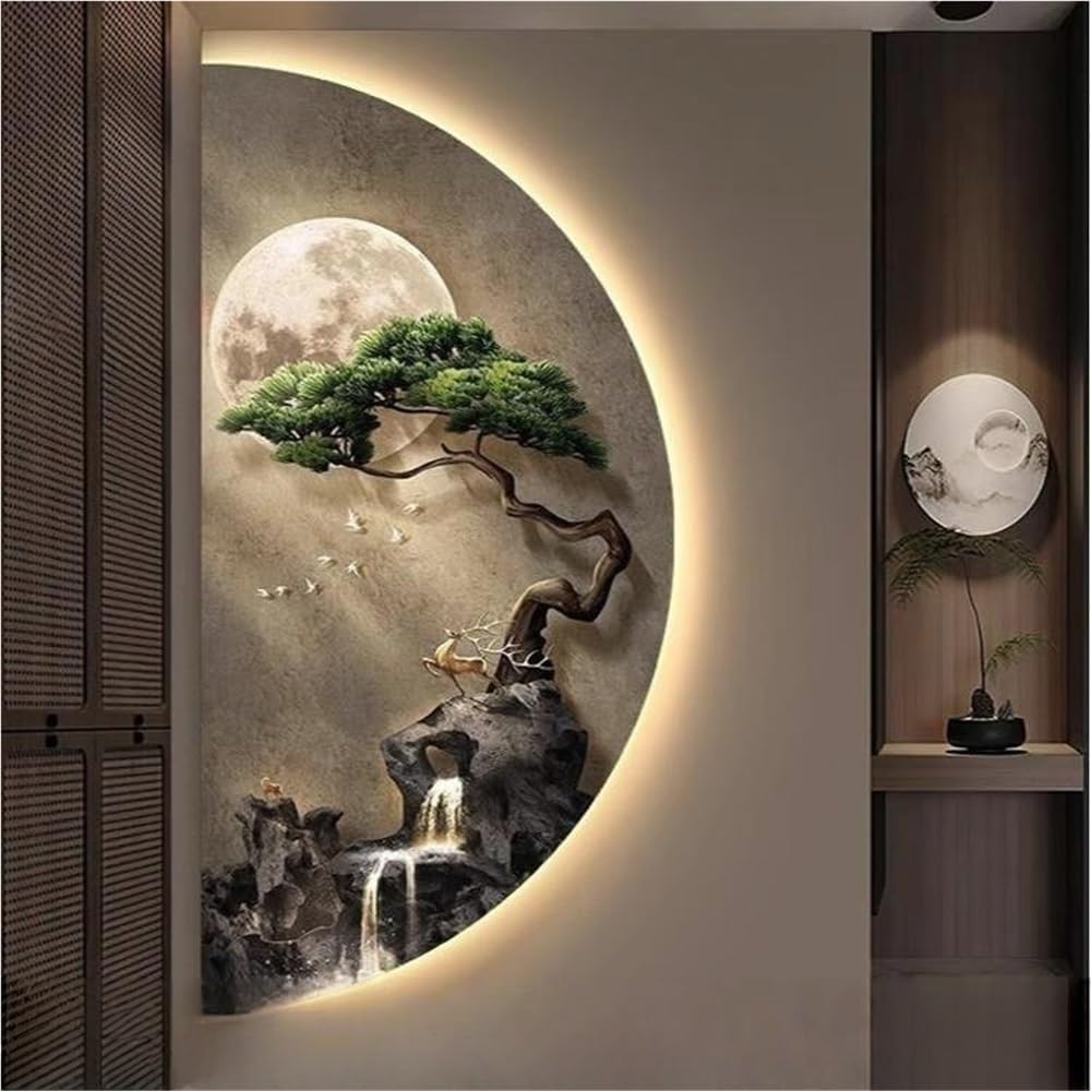 Utlgvnwn 3D Relief LED Decorative Painting, Plug-In Creative Landscape Painting, Modern Wall Art Decor for Entrance, Living Room, Corridor(B,23.6x47.2in)