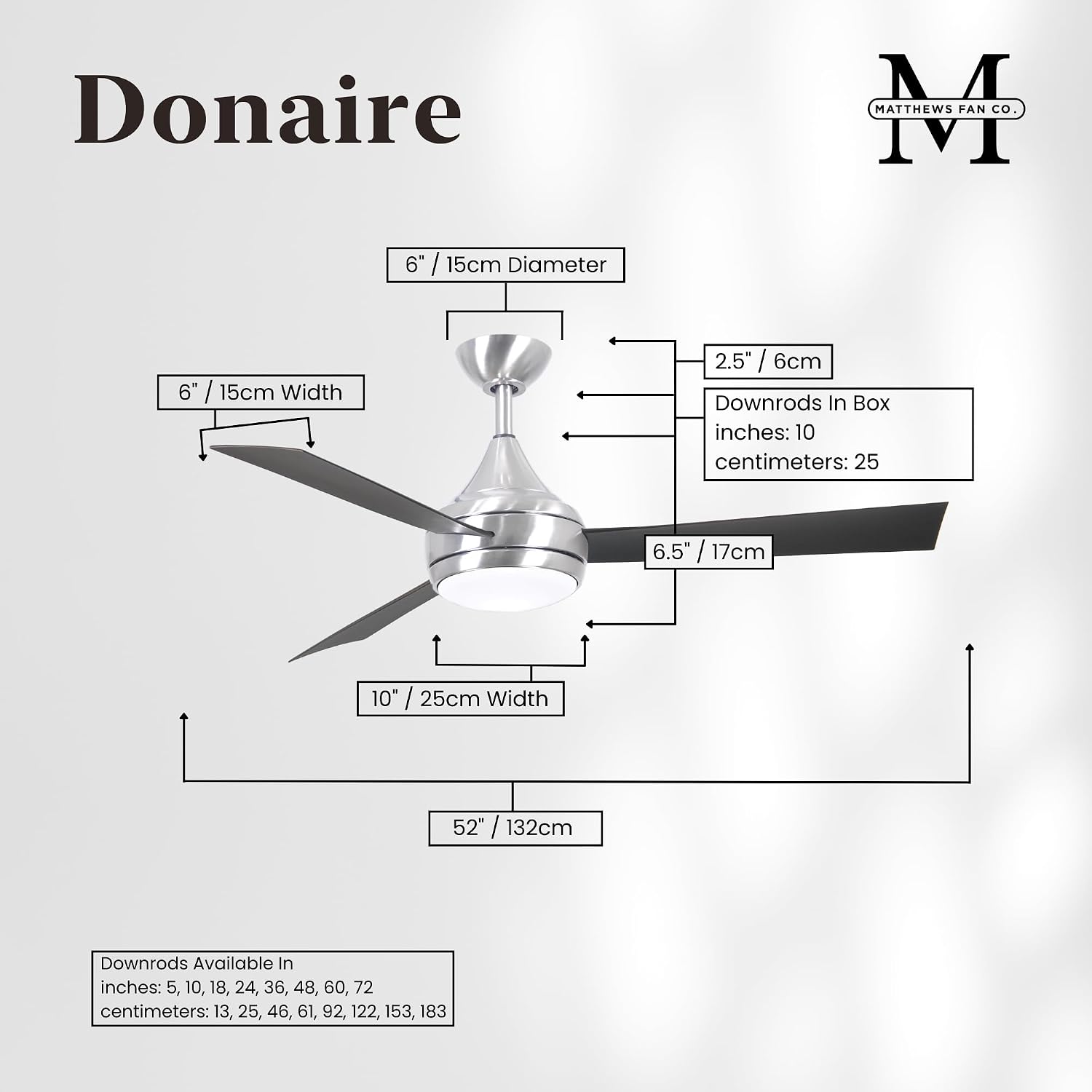 Matthews DA-BS-BB Donaire Outdoor Wet/Salt Water Rated 52' Marine-Grade Coastal Ceiling Fan with LED Light & Remote, Brushed Stainless with Brushed Bronze