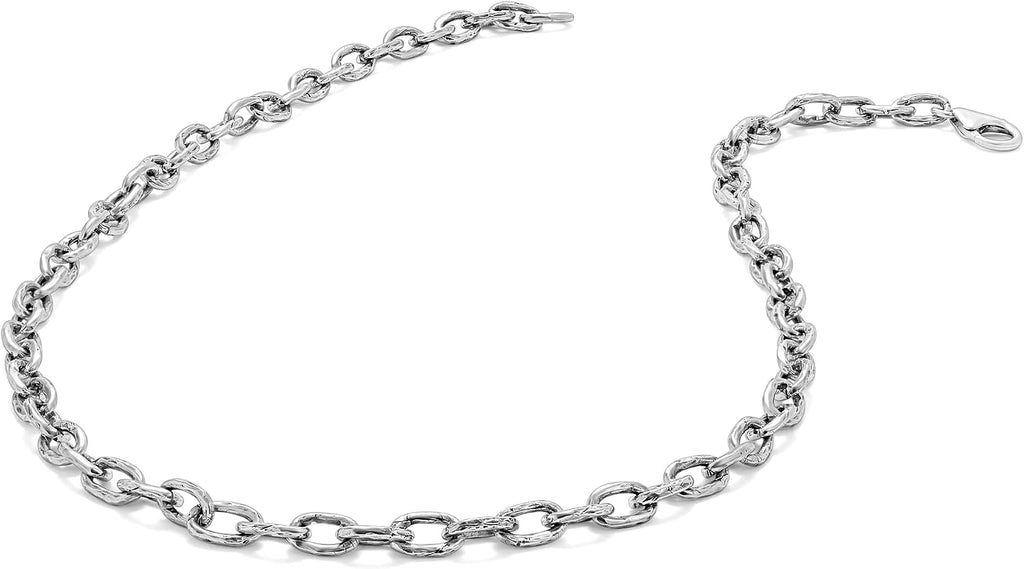 JEAN RACHEL JEWELRY Men's Solid 925 Sterling Silver Hammered Cable Chain Necklace - Heavy Oxidized Links - Antique Finish