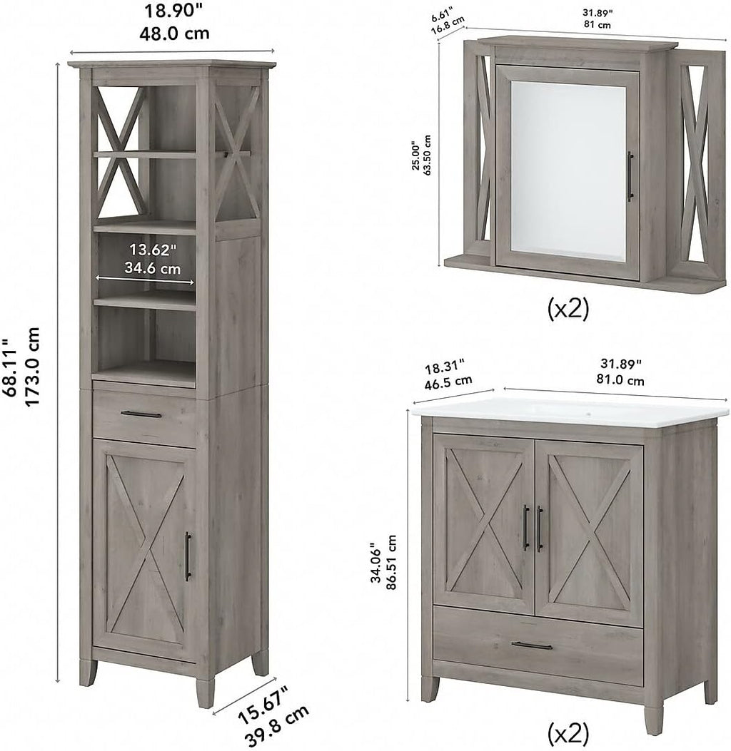 Double Vanity Set with Sinks, Medicine Cabinets, Linen Tower by Bush Home
