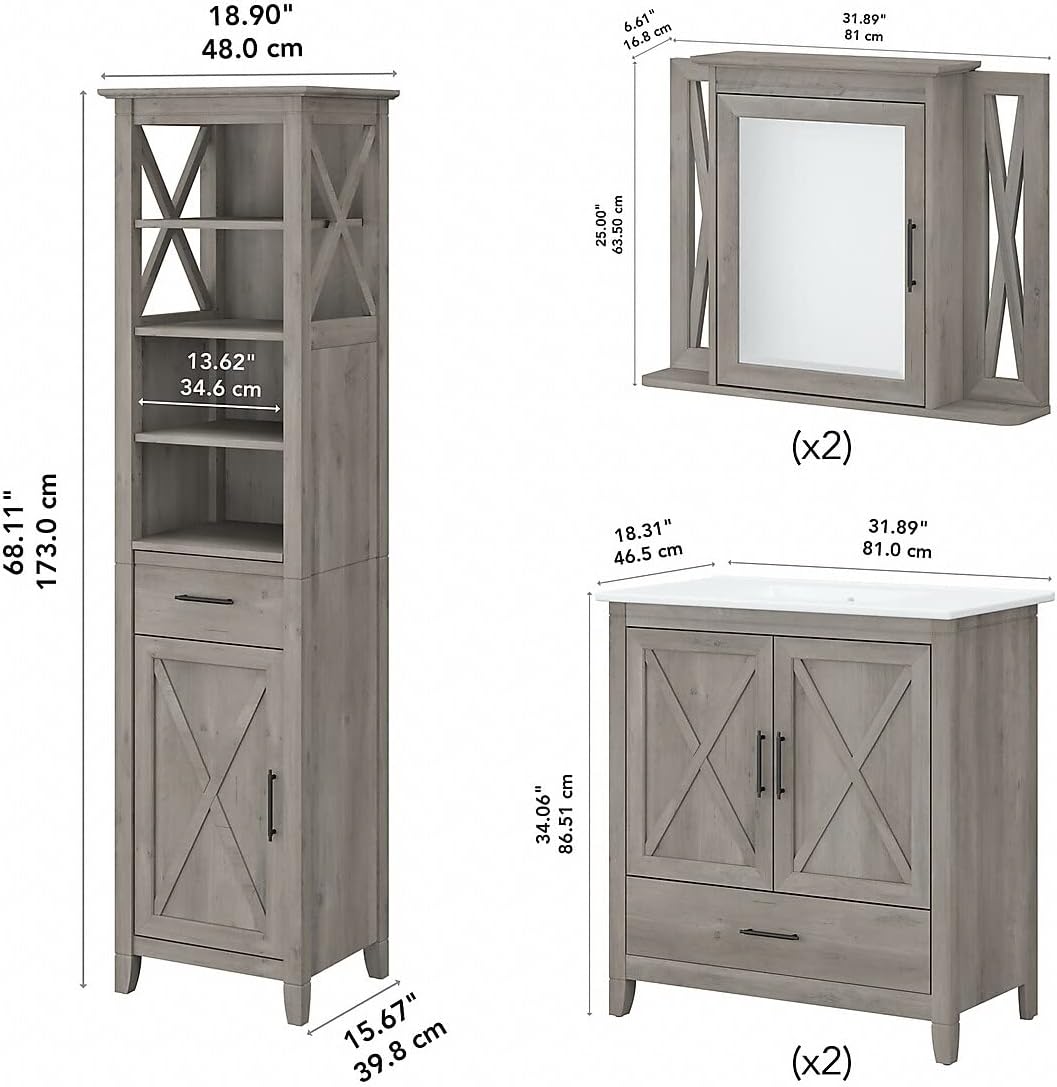 Double Vanity Set with Sinks, Medicine Cabinets, Linen Tower by Bush Home