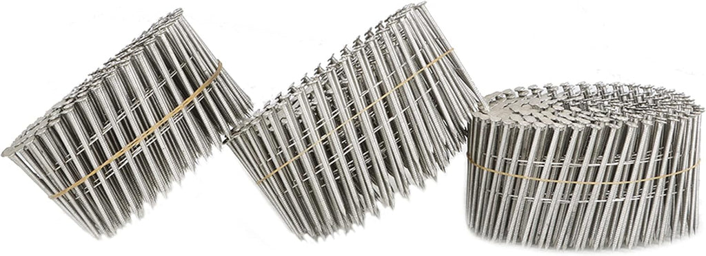 3600 Count Stainless Coil Siding Nails 15 Degree Coils 2-1/2 Inch, 0.09 Inch Ring Shank, Small Cap Coil Nail