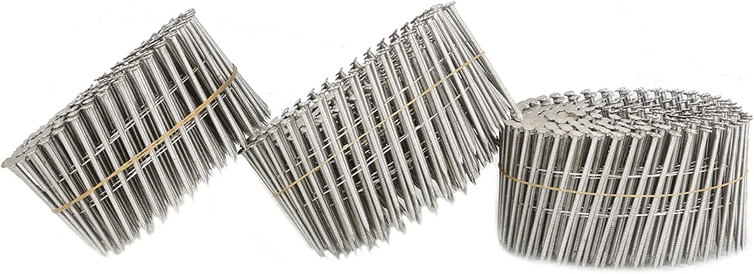3600 Count Stainless Coil Siding Nails 15 Degree Coils 2-1/2 Inch, 0.09 Inch Ring Shank, Small Cap Coil Nail