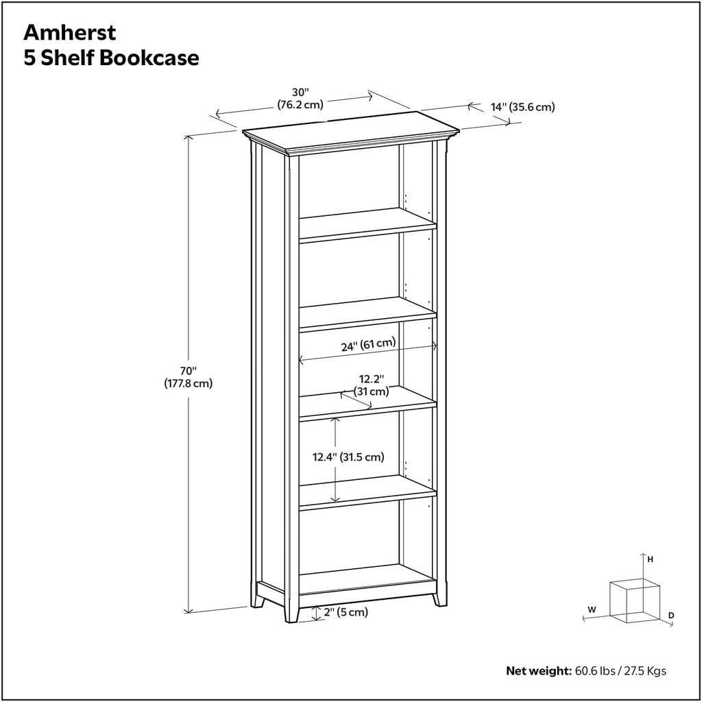 SIMPLIHOME Amherst Desk and Bookcase Bundle - 54 inch Wide Solid Wood Desk with Drawers and 30 inch Wide 5-Shelf Bookcase in Hickory Brown, Transitional Home Office Furniture (Set of 2)