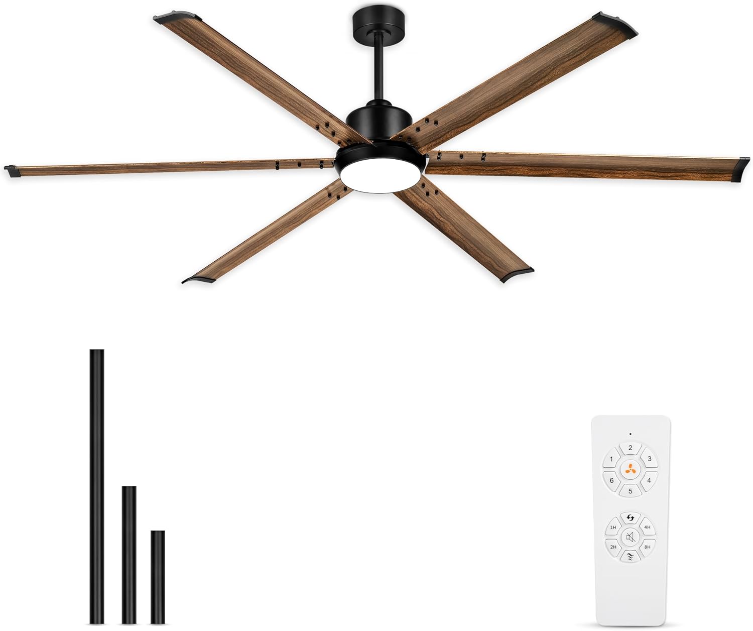72 Inch Ceiling Fan with Light, Industrial Aluminum Blades, DC Motor 6 Speed Reversible,Covered Outdoor Patio Garage,Black & Walnut,CF06WD-72