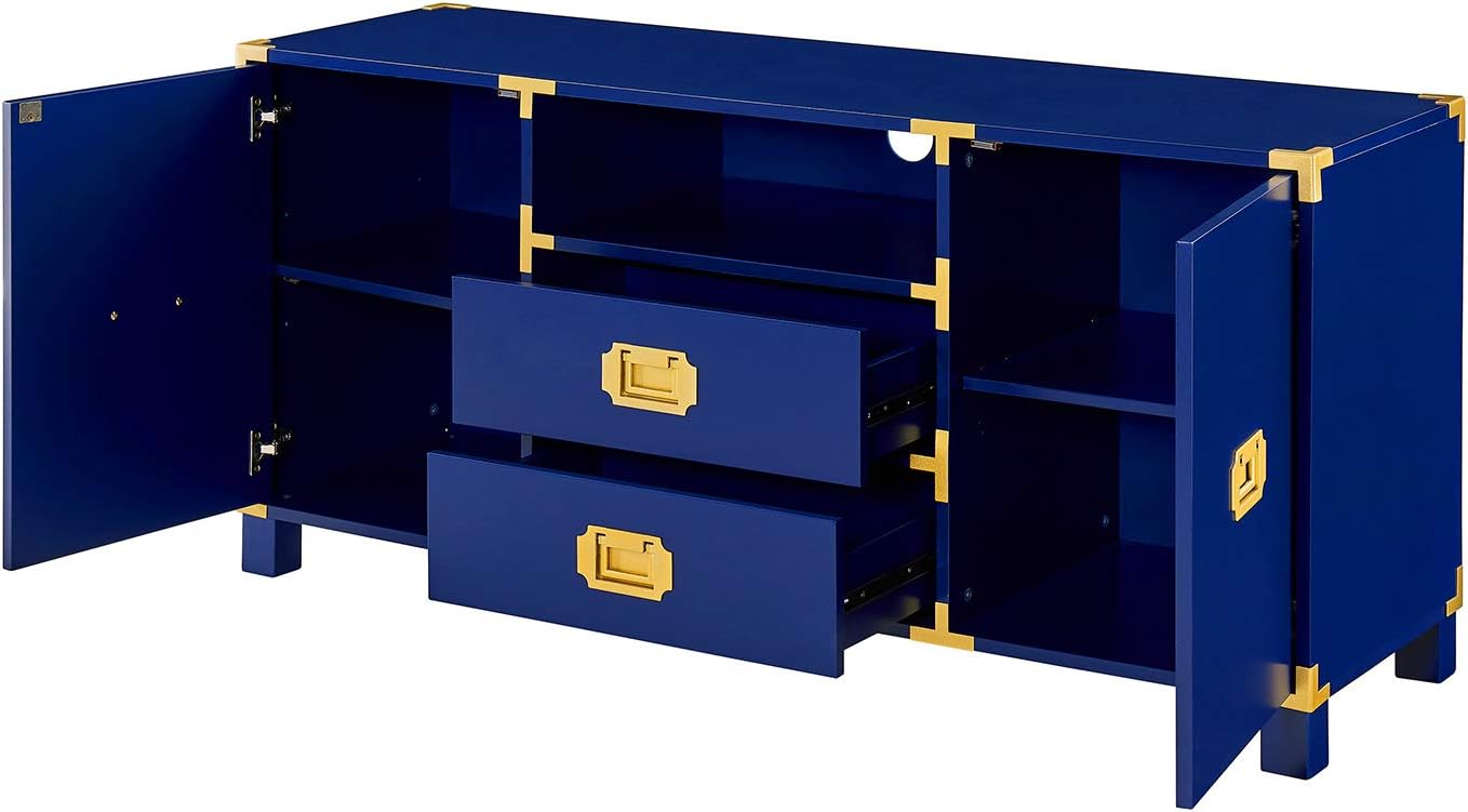 SEI Furniture - Campaign Entertainment Center Console - Navy - Transitional Design, Blue Finish - Ideal for Living Room, Family Room (MS3212)
