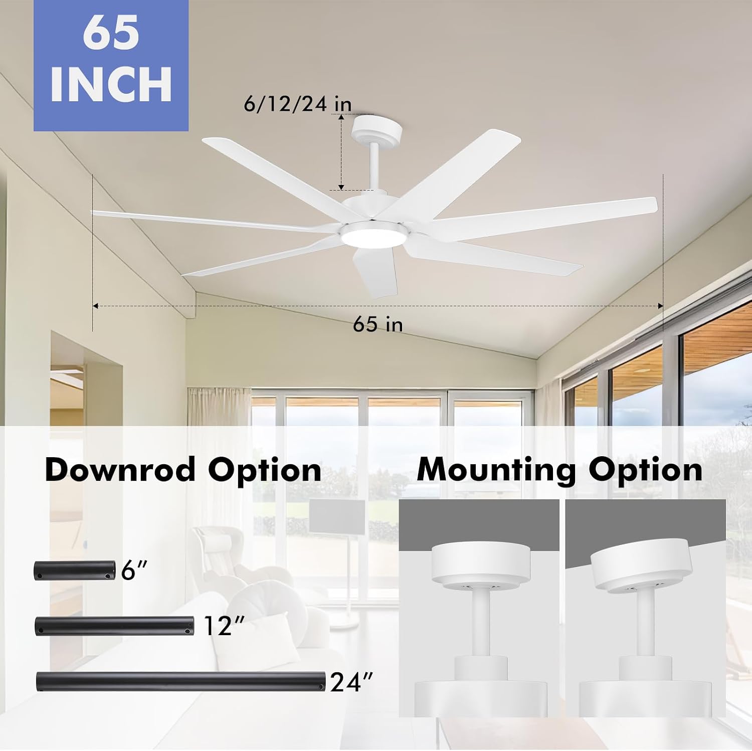 Smart Outdoor Ceiling Fan for patio with Lights Wet Rated, 65 inch High CFM Modern White Ceiling Fan with Alexa/Remote/App Control, Waterproof outdoor Fan for Living Room Exterior Porch Gazebo Garage