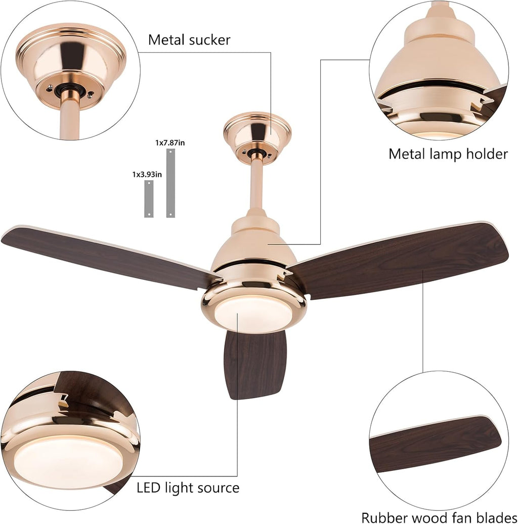 Ceiling Fans with Lights, 42 Inch Modern Low Profile Ceiling Fan with Remote Control 6 Speeds, 3000-6000K Dimmable Timing (1/2/4 hours) 3 Blades Large Ceiling Fan for Indoor and Outdoor Bedroom Patios