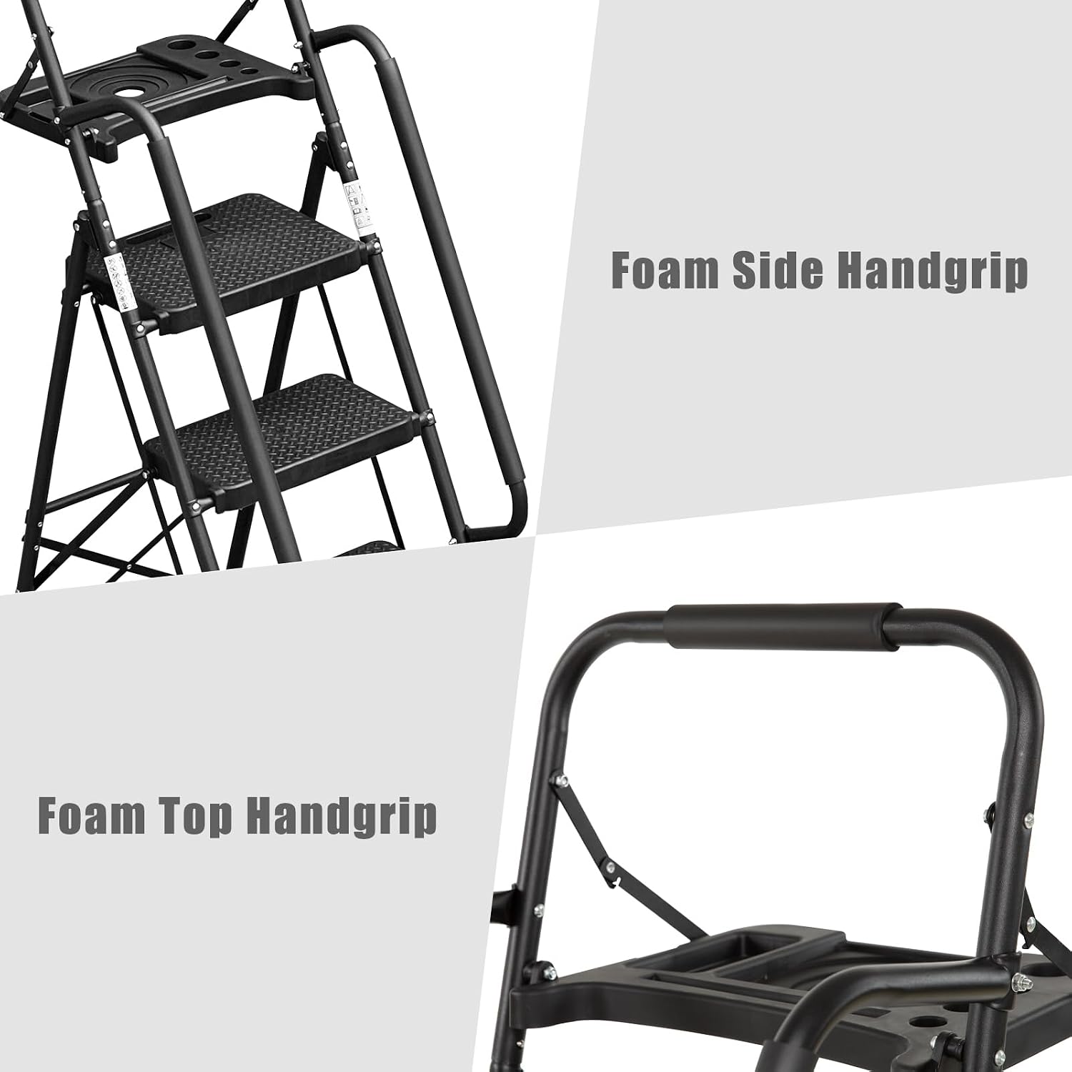 WiberWi 5 Step Ladder with Handrails Folding Step Stool with Tool Plateform, 330 lb Capacity Step Stools for Adults Portable Ladder for Home Kitchen Steel Frame with Non-Slip Wide Pedal