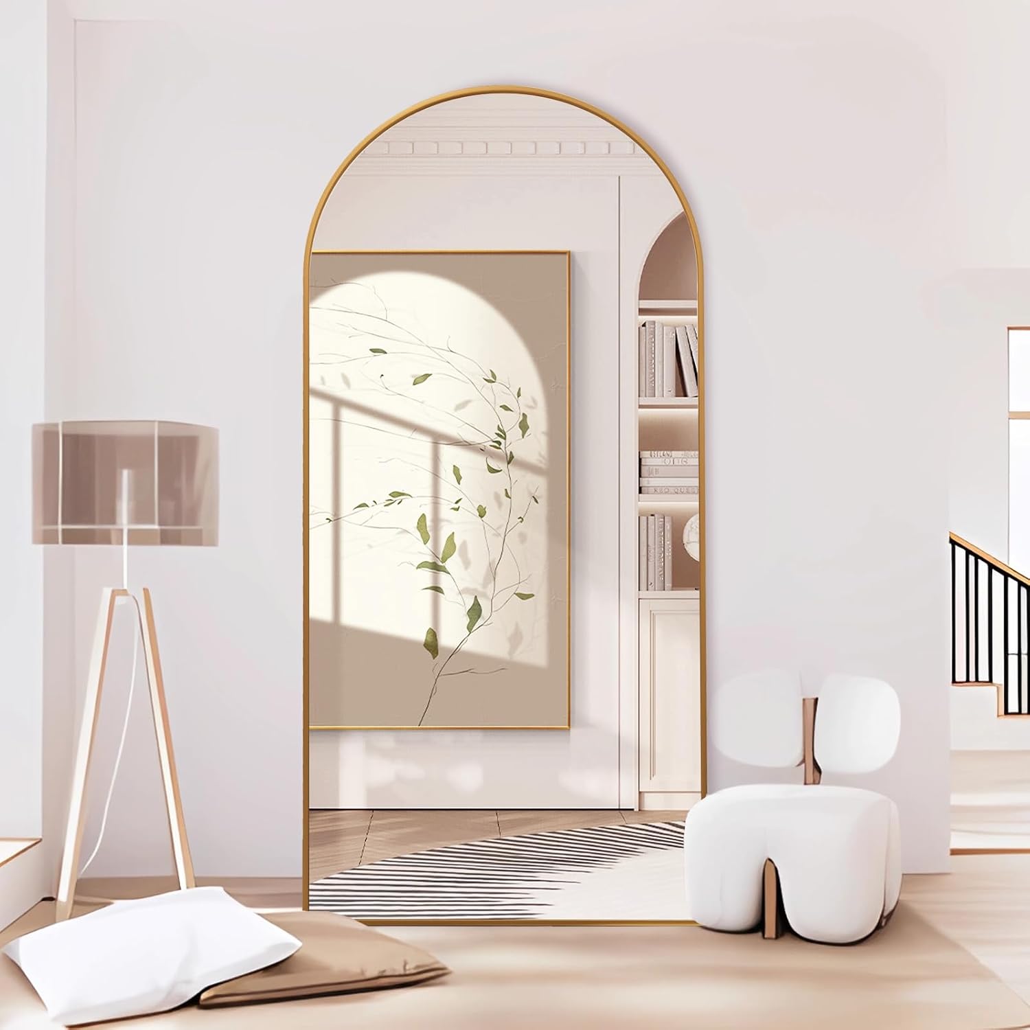 ZHUNFA Arched Full Length Mirror, 71x32 Oversized Floor Mirror with Stand | Gold Large Mirror Full Length, Aluminum Full Body Dressing Mirrors with Arched-Top, Leaning for Living Room, Bedroom
