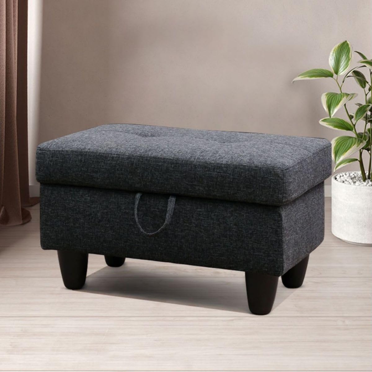 Ottoman Storage Ottoman Bench Linen Footrest Footstool with Hinged Lid for Living Room, Bedroom, Entryway, Black Grey, 28.5'X19'X17.5'