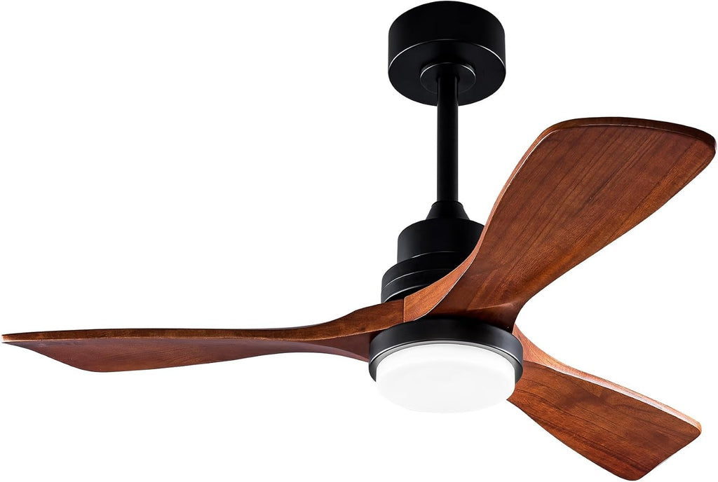 Havemies 42' Outdoor Ceiling Fan with Light - Farmhouse Wood Blades, Silent DC Motor & Remote, Damp-Rated Patio Fan, Reversible 3-Blade Design for Covered Porch