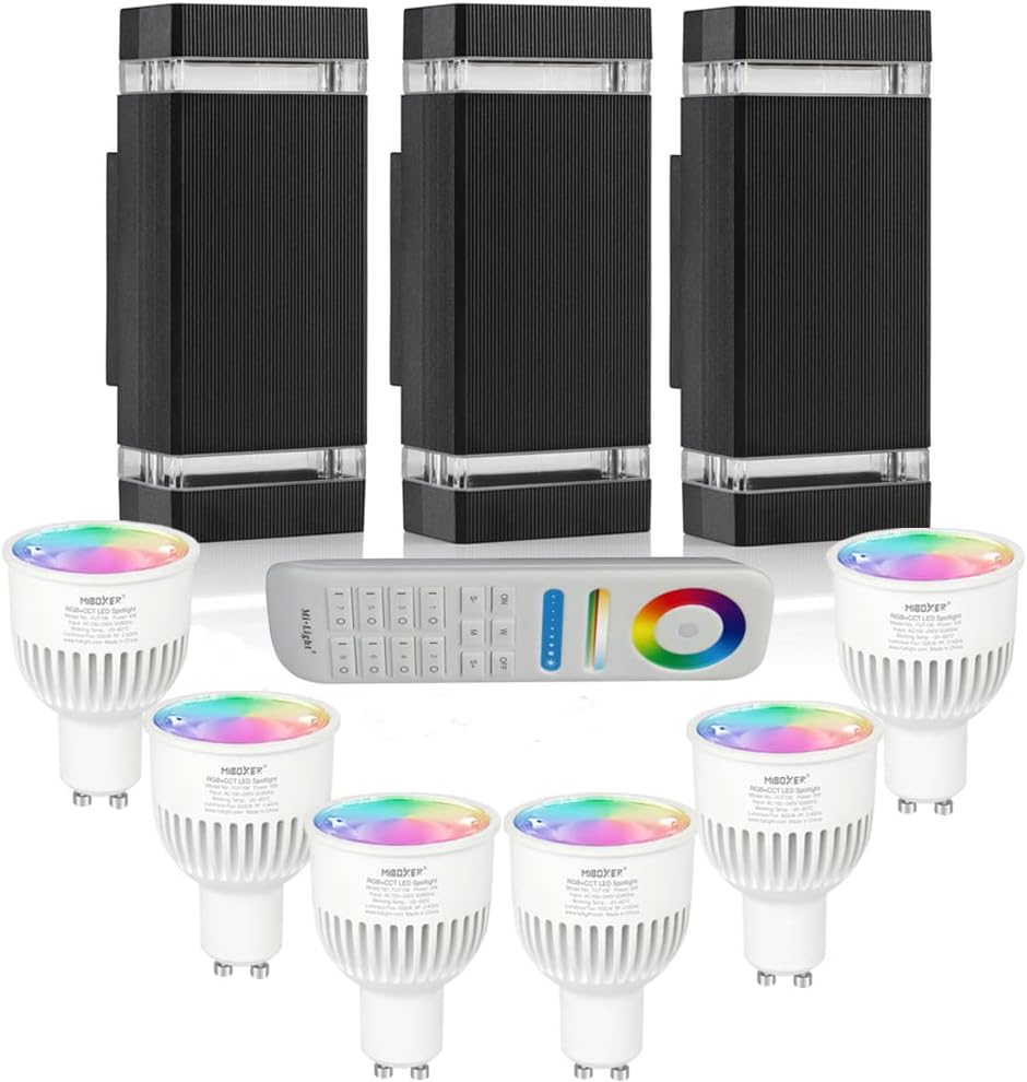 iYogaled Up and Down Outdoor Wall Lights, Mi.Light Remote Control Warm White 1000lm Color Changing RGB-CCT Outdoor Wall Light IP65,Smart Light Bulb GU10 Exterior Fixture with ETL (3 Pack)