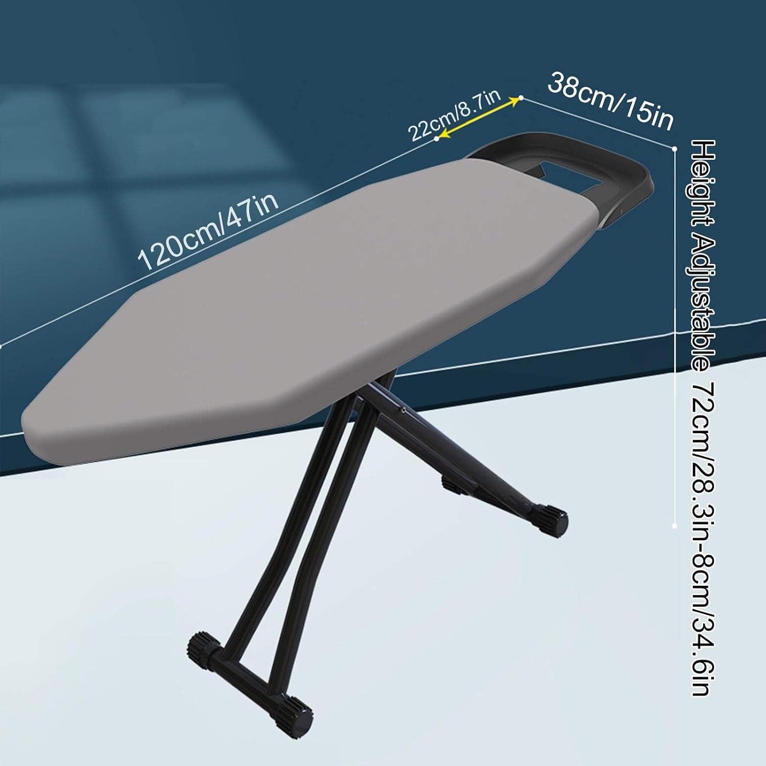 Compact Folding Ironing Board with Retractable Iron Rest, Adjustable Ironing Board with 6 Heights for Home Laundry, Hotel, Sewing Room Use
