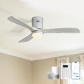 Sofucor 52' Solid Wood Low Profile Ceiling Fan with Light, Outdoor Ceiling Fan with Light and Remote, works with Alexa/Google/App 3-Color 6-Speed Noiseless Reversible DC Motor for Bedroom Living Room
