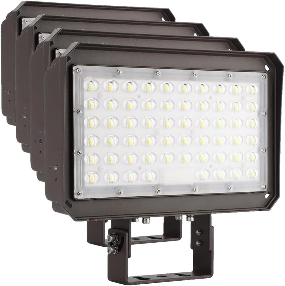 kadision 200W LED Flood Light with Dusk-to-Dawn Photocell, 200W/150W/100W Adjustable Super Bright 26000lm 5000K 100-277V IP65 Waterproof, Trunnion Mount LED Parking Lot Light, ETL Listed (Pack of 4)