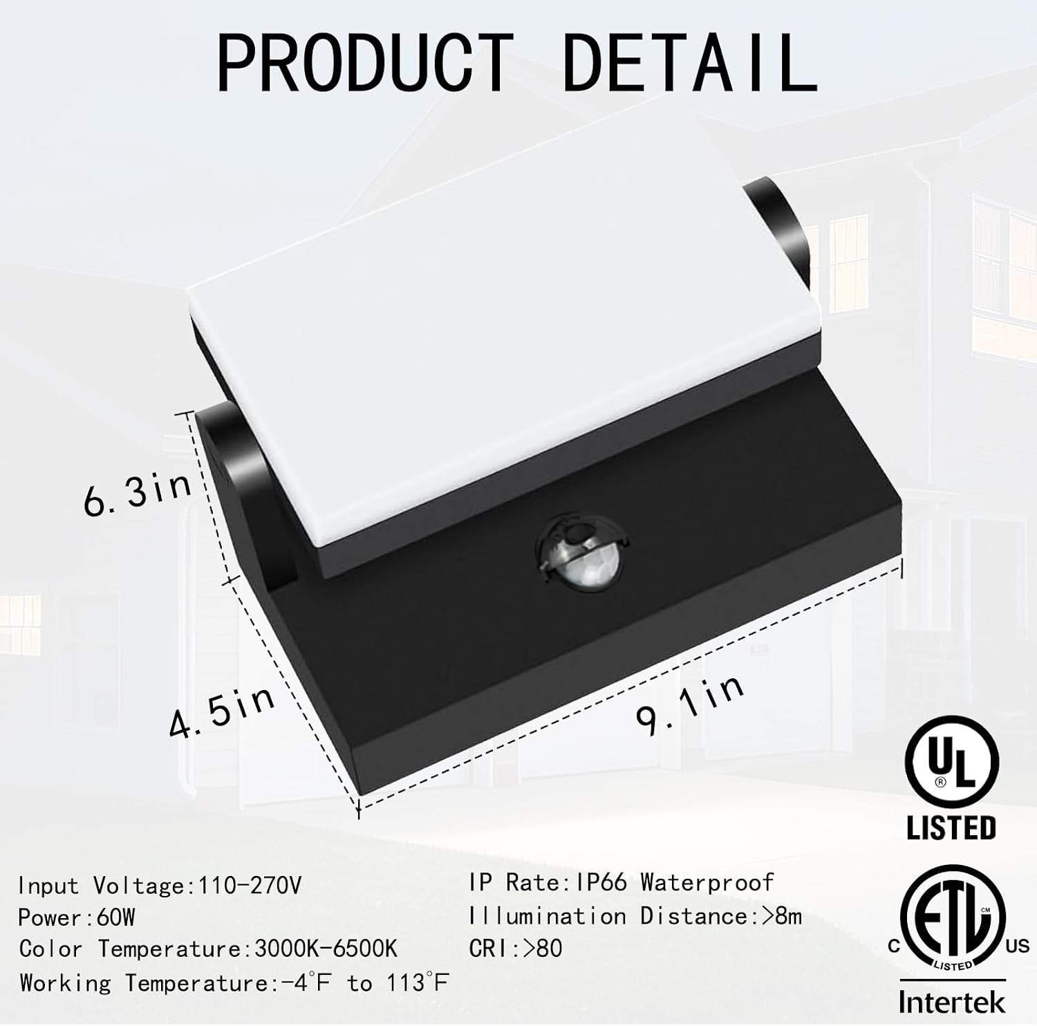 60W LED Outdoor Wall Light – 360° Rotatable, Motion Sensor & Color Temp Adjustable (3000K/4000K/6500K) Commercial Security Wall Mount for Barn, Proch,Garage & Yard