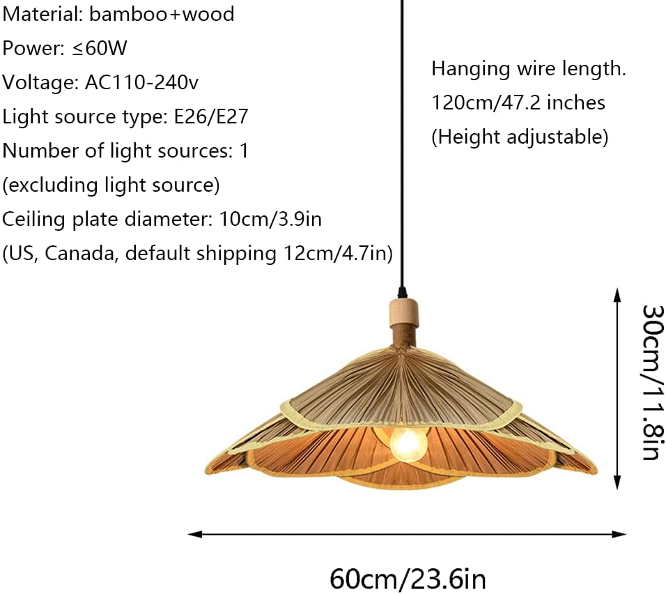 1-Light Hanging Lamp Rattan Hand-Woven Pendant Light Bamboo Fan Retro Chaner Home Decor Pastoral Style Ceiling Lighting Fixture for Dining Room,Living Room Bar +Wood
