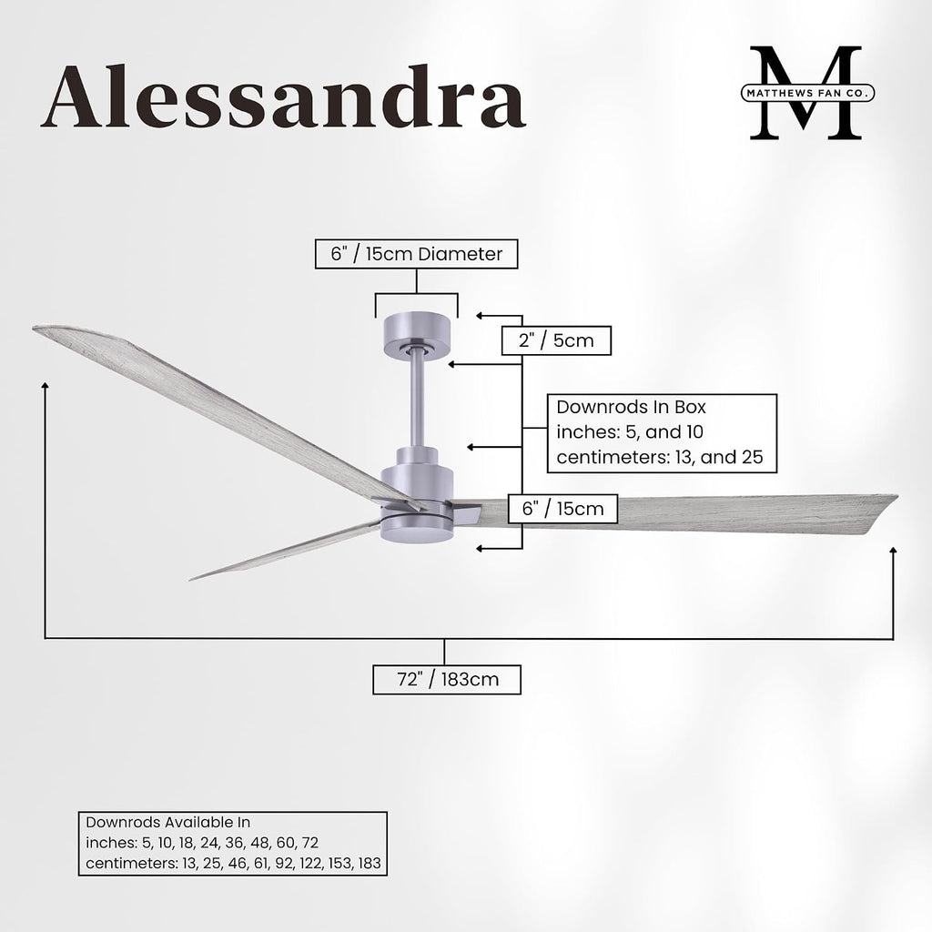 Matthews AK-BN-BW-72 Alessandra Wet Rated 72' Outdoor Ceiling Fan without Light, Remote Included, Silent DC Motor, Brushed Nickel with Barn Wood Tone