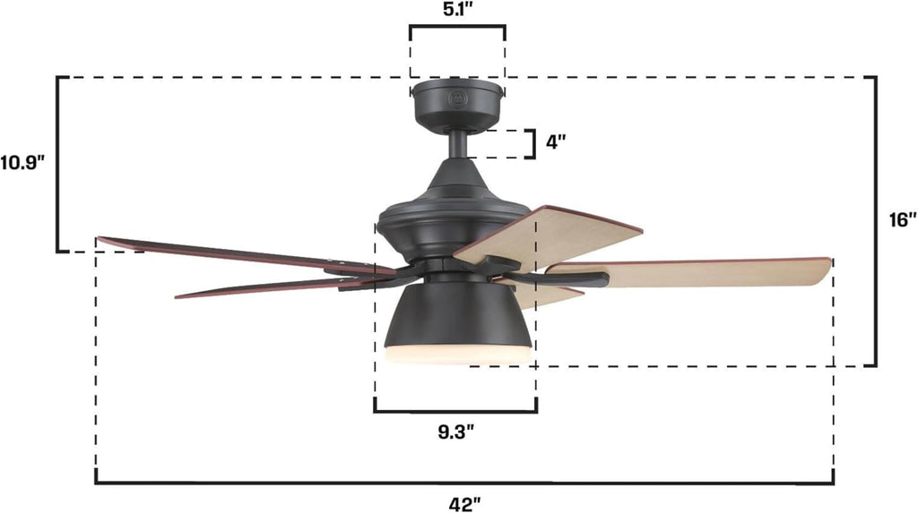 Westinghouse Lighting Nevada Traditional Indoor/Outdoor Ceiling Fan, LED Light Fixture with Opal Frosted Glass, Remote Control, 42 Inch, Iron Finish