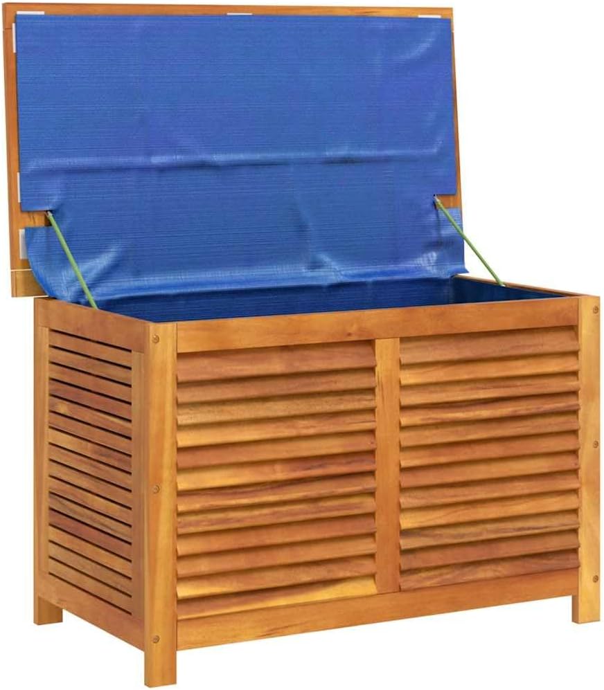 Wooden Patio Storage Box Outdoor Storage Container with Louver for Patio Furniture Cushions, Teak Wood Deck Box, 35.4'x19.7'x22' Solid Wood Acacia,-349