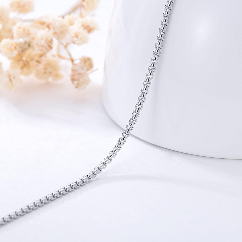 Genuine 925 Sterling Silver Round Box Chain Necklace for Men & Women Strong, Safe and Beautiful Rolo Link Chains 1.0MM - 3.0MM, 16-36 Inch (with Gift Box)