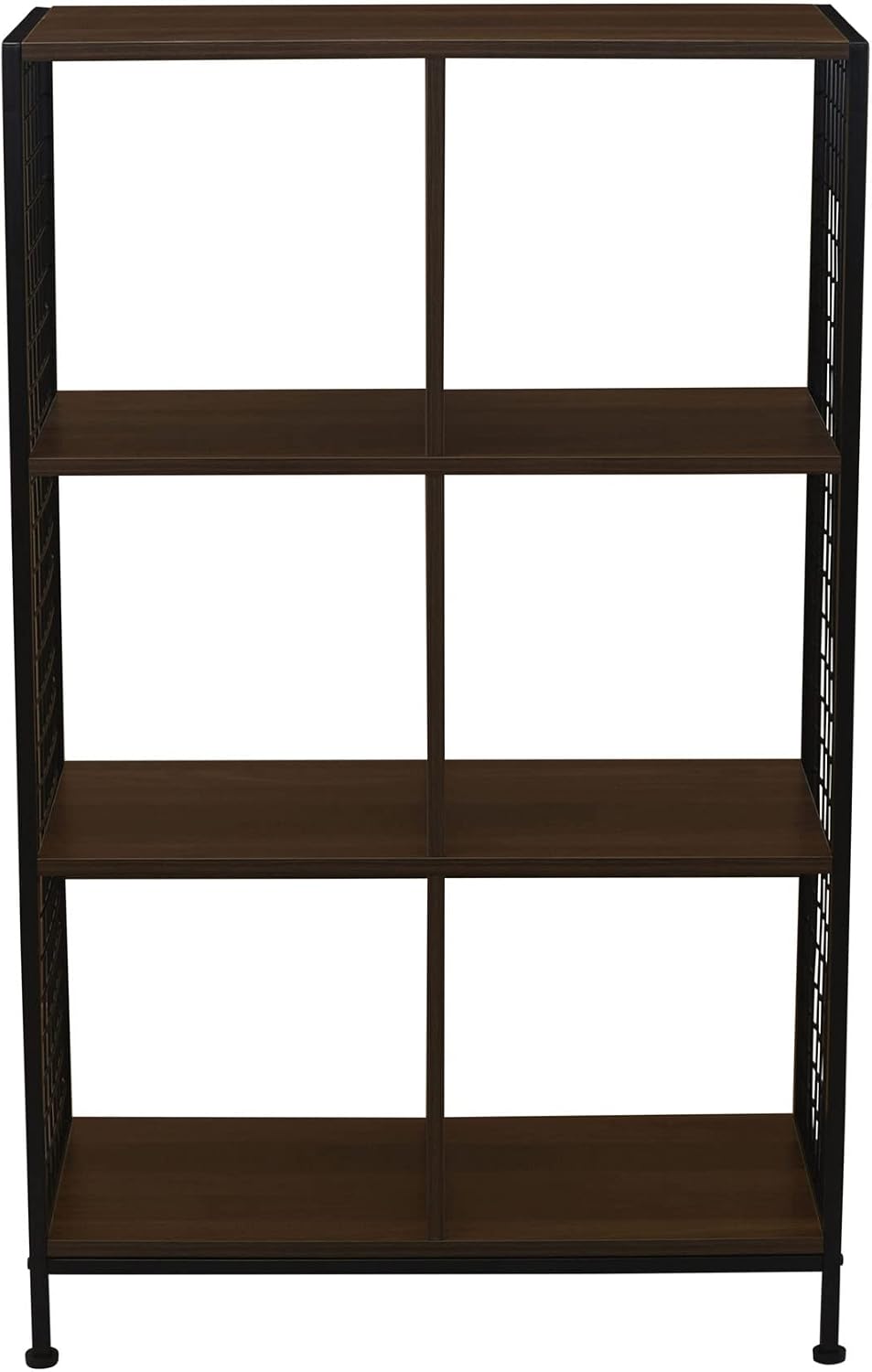 Household Essentials Trellis Open Storage Bookshelf with 6 Cube Compartments Mid Century Walnut Wood Grain and Black Metal
