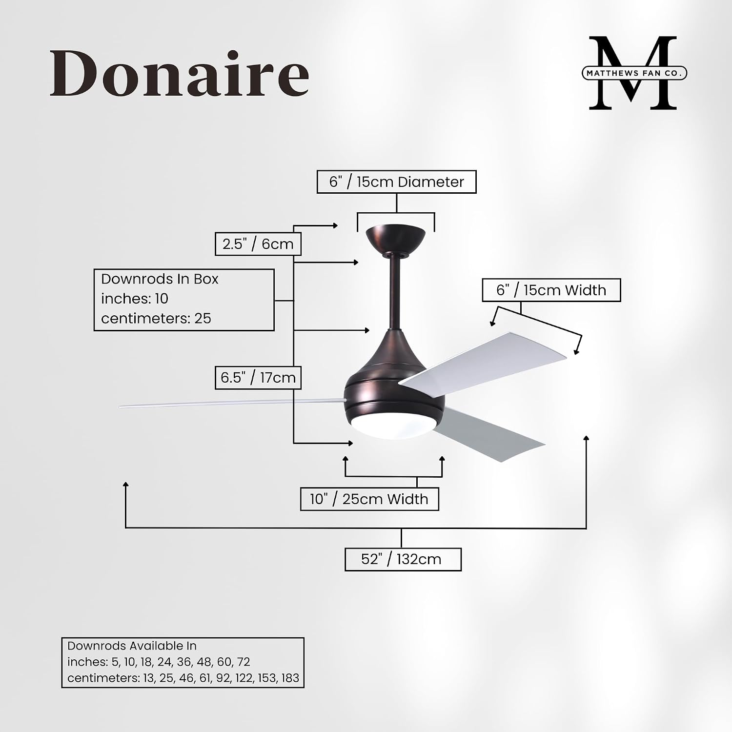 Matthews DA-BB-WH Donaire Outdoor Wet/Salt Water Rated 52' Marine-Grade Coastal Ceiling Fan with LED Light & Remote, Brushed Bronze with Gloss White
