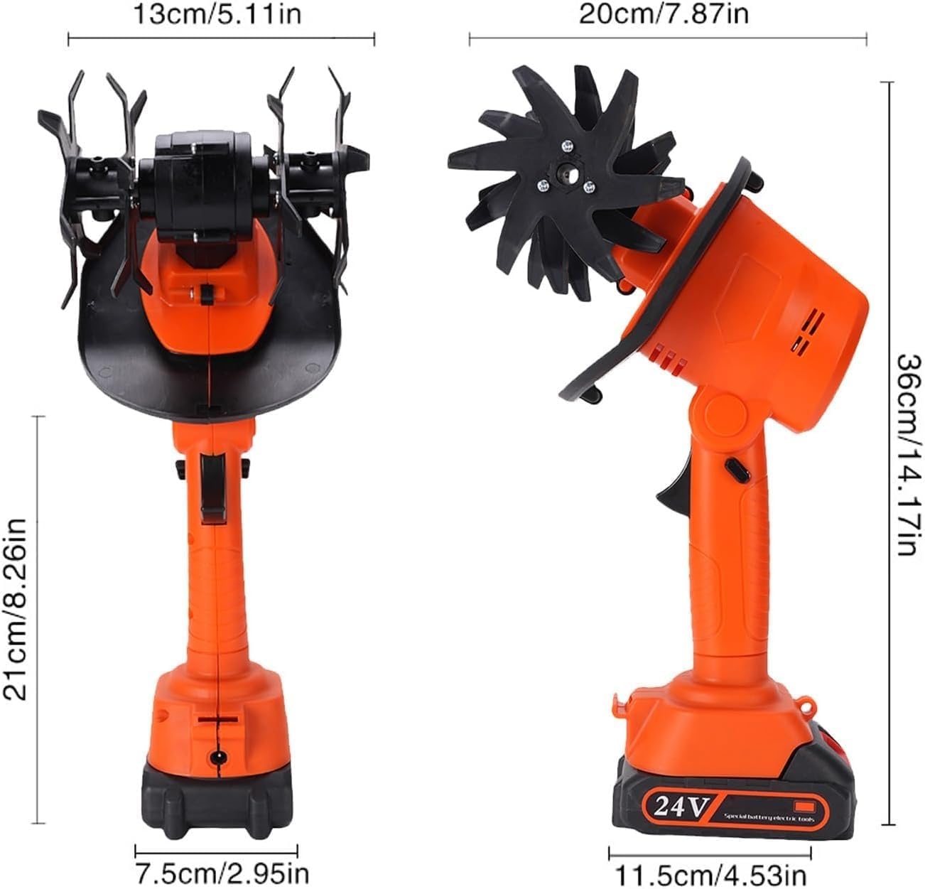 24v Cordless Electric Tiller,Handheld Garden Cultivator,235rpm,4inch Tilling Depth,with 2 * 1.5ah Batteries & Charger,Portable Garden Rototiller,for Gardening Lawn Maintenance