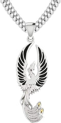 US Jewels Men's 925 Sterling Silver 47.5mm Flying Phoenix Pendant Necklace, 22in to 26in