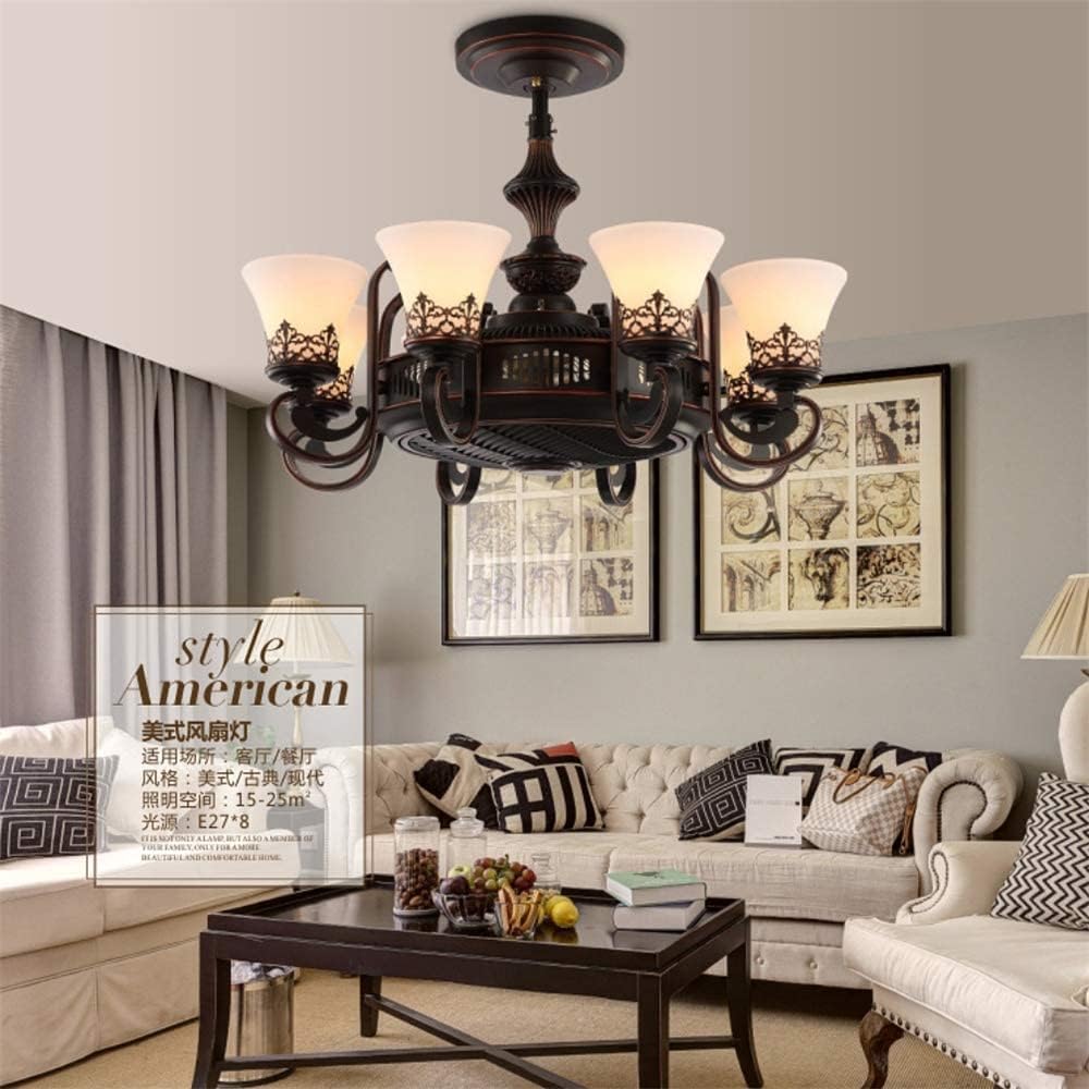Retro Chandelier, Negative Ion Invisible Ceiling Fan Light with Remote Control, Three Functions Include Lighting, Fans and Clean Air