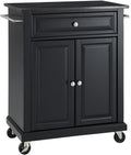 Crosley Furniture Compact Granite Top Small Rolling Cart with Shelves, Microwave Stand with Towel Rack, Black