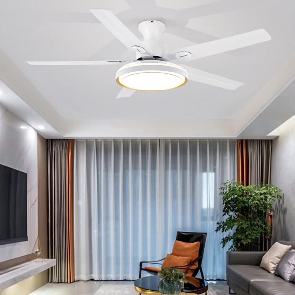 White Outdoor Ceiling Fan with Lights with Remote Modern Bedroom Ceiling Fan LED 3 Color Smart Ceiling Fan Mute Flush Mount Living Room Fan Light Outdoor Ceiling Fans for Patios
