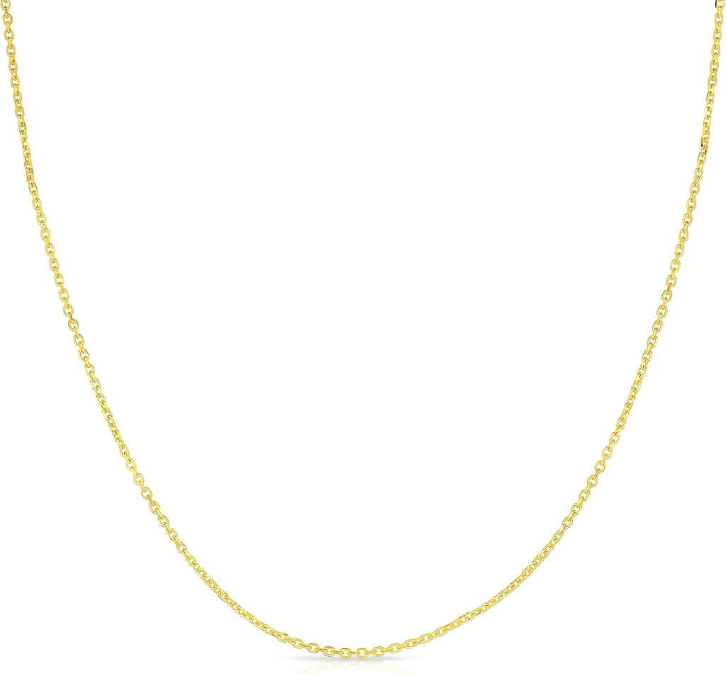 Floreo 14k Yellow Gold Double Extendable Solid Diamond Cut Cable Chain Adjustable Necklace, 16' - 17' - 18 Inch with Spring Ring Clasp
