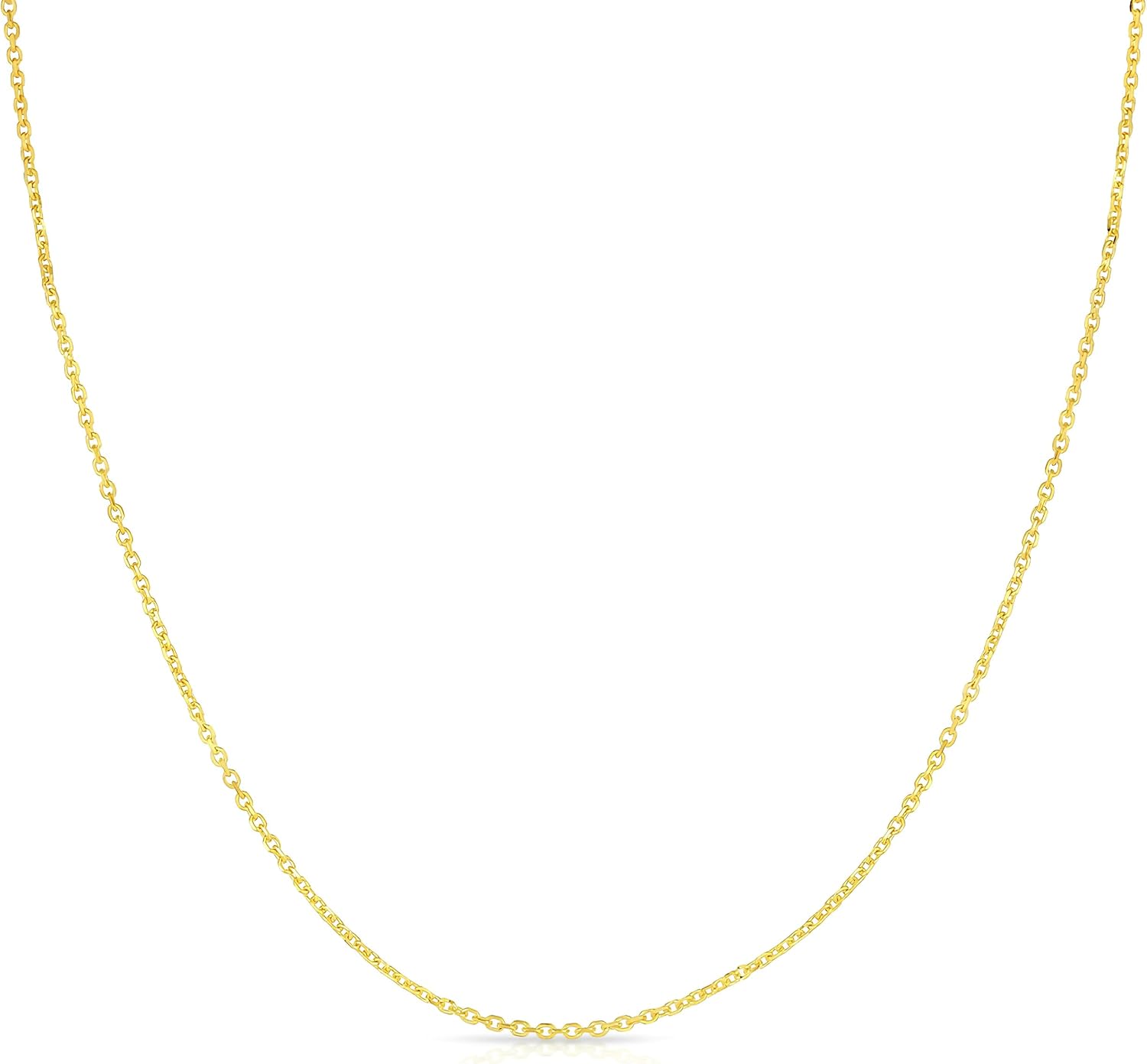 Floreo 14k Yellow Gold Double Extendable Solid Diamond Cut Cable Chain Adjustable Necklace, 16' - 17' - 18 Inch with Spring Ring Clasp