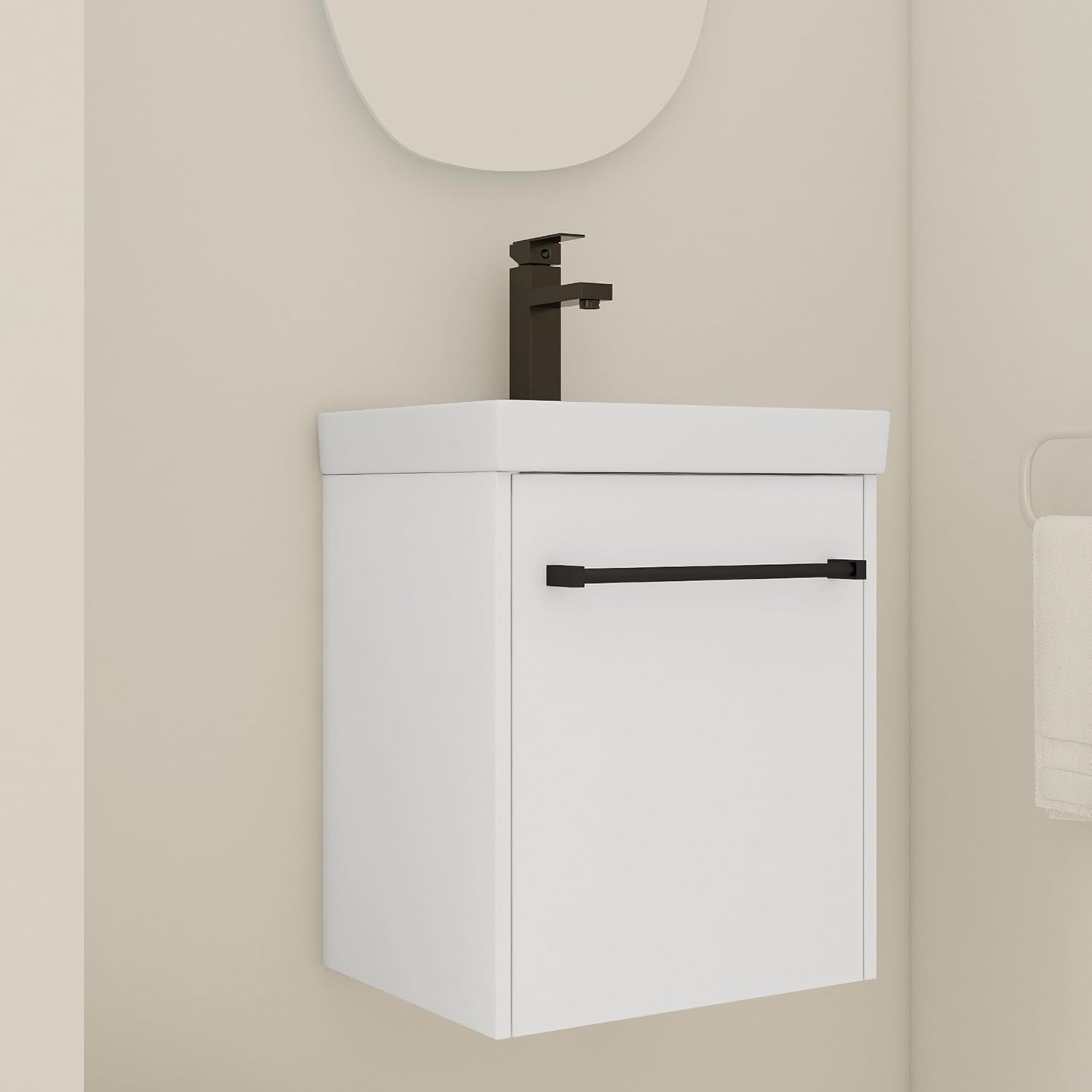 Glemab 17.31' Floating Wall-Mounted Bathroom Vanity, Wall-Mounted Storage Cabinet with Ceramic Sink, Soft-Close Cabinet Door, Bathroom Vanity with Ceramic Sink, White