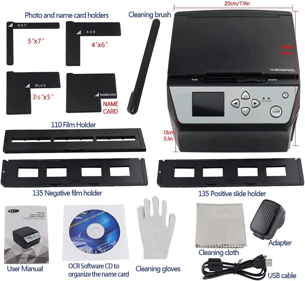 Film Scanner, Slide Scanner, Convert Color & B &W 35mm, Support USB Outpu 110Film Negatives Slides/Photo/Document/Business Card to JPEG Digital Photos
