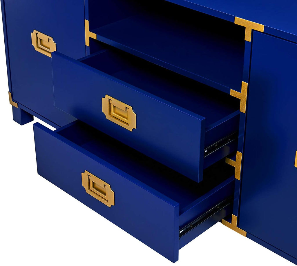 SEI Furniture - Campaign Entertainment Center Console - Navy - Transitional Design, Blue Finish - Ideal for Living Room, Family Room (MS3212)