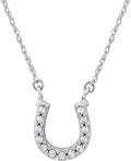 GILDED 10K White Gold Horseshoe Necklace with Natural Round-Cut Diamonds and 17' White Gold Rope Chain, 14K Yellow Gold Plated on Sterling Silver Horseshoe Necklace and 17' Cable Chain, 1/10 Carat Total Weight Diamonds & Elegant Gift Box Included